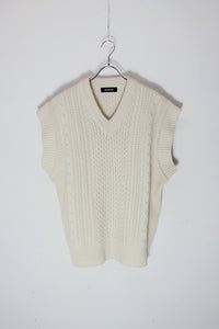 V-NECK RAMSWOOL ACRYLIC CABLE KNIT VEST / ECRU [SIZE:  M相当 USED]