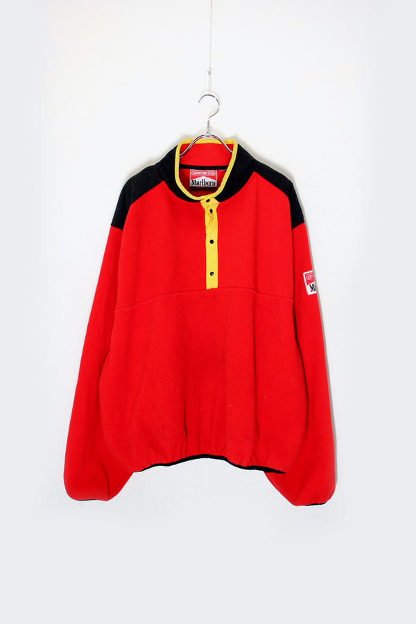 90s SNAP BUTTON FLEECE JACKET / RED / BLACK / YELLOW [SIZE: L equivalent USED]