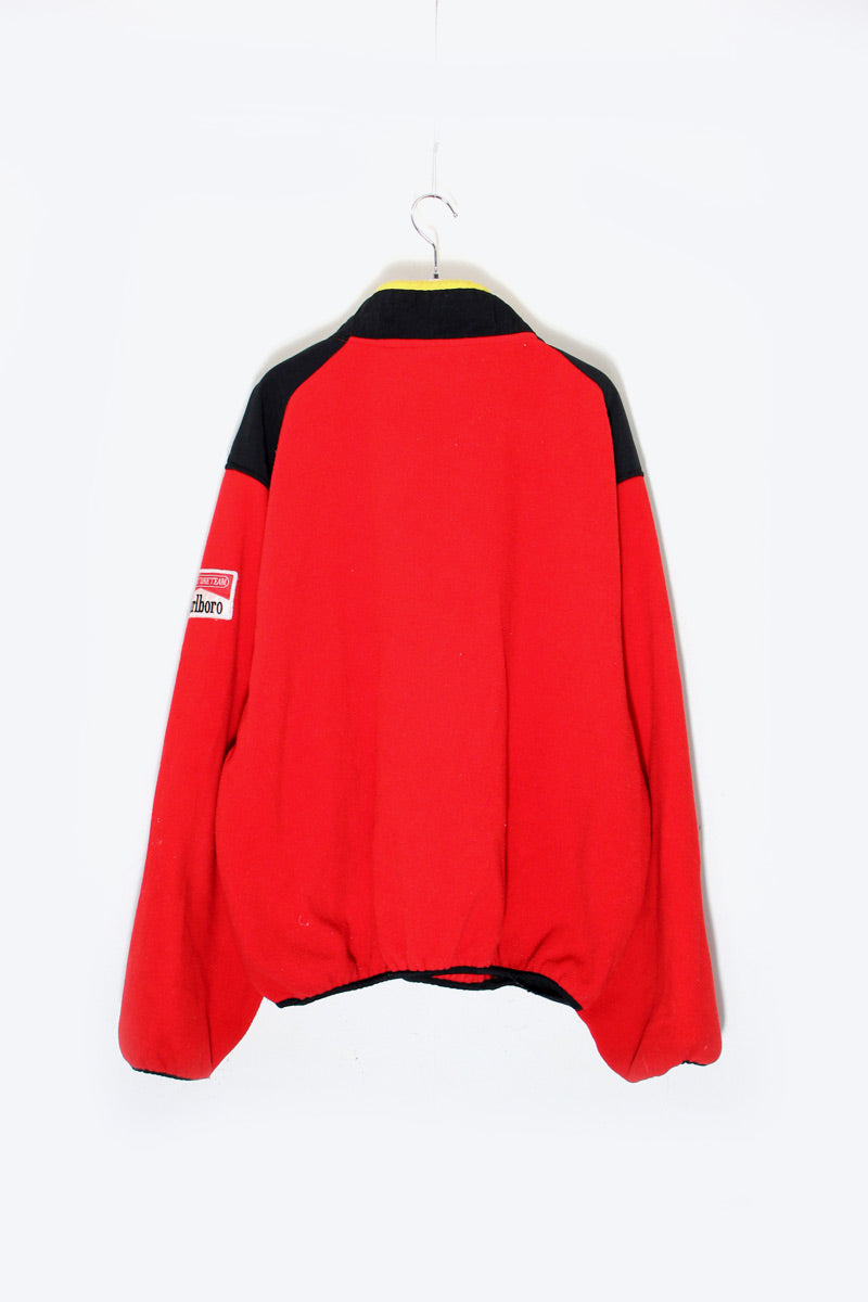 90s SNAP BUTTON FLEECE JACKET / RED / BLACK / YELLOW [SIZE: L equivalent USED]