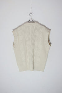 V-NECK RAMSWOOL ACRYLIC CABLE KNIT VEST / ECRU [SIZE:  M相当 USED]