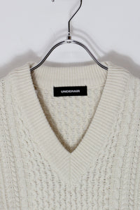 V-NECK RAMSWOOL ACRYLIC CABLE KNIT VEST / ECRU [SIZE:  M相当 USED]