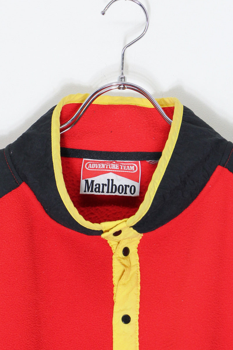 90s SNAP BUTTON FLEECE JACKET / RED / BLACK / YELLOW [SIZE: L equivalent USED]