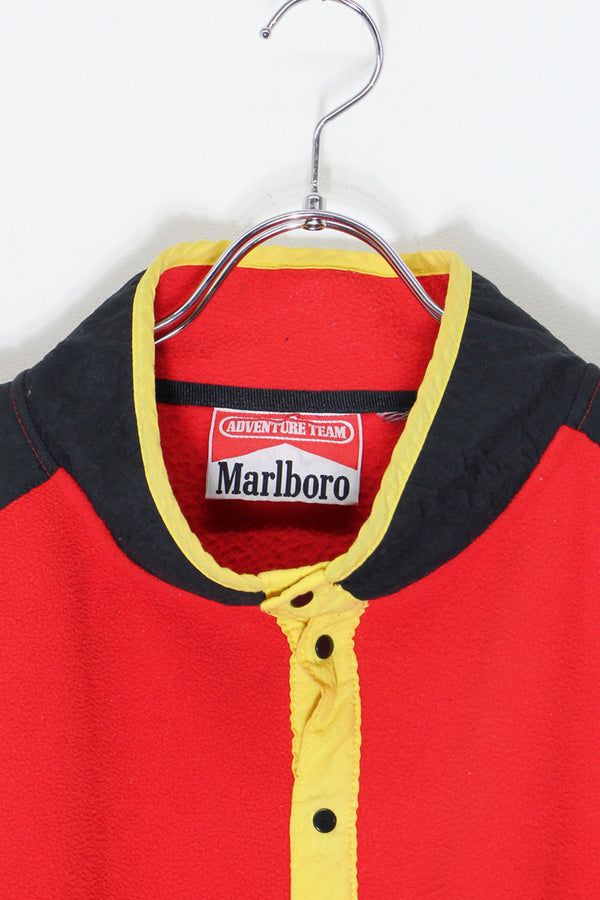 90s SNAP BUTTON FLEECE JACKET / RED / BLACK / YELLOW [SIZE: L equivalent USED]