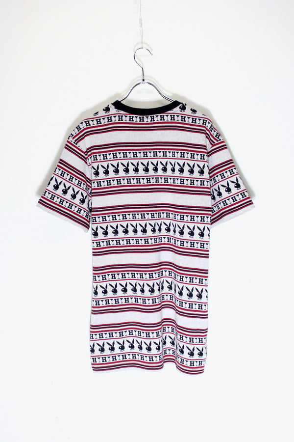 S/S BORDER PATTERN T-SHIRT / GRAY / RED [SIZE: M DEADSTOCK/NOS]