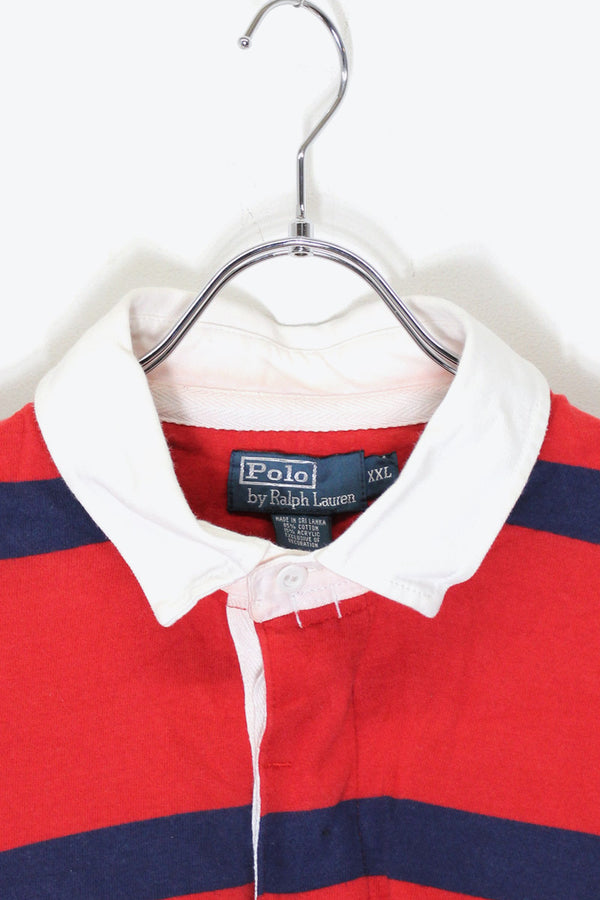 90'S BORDER RUGBY SHIRT / RED / NAVY [SIZE: XXL USED]