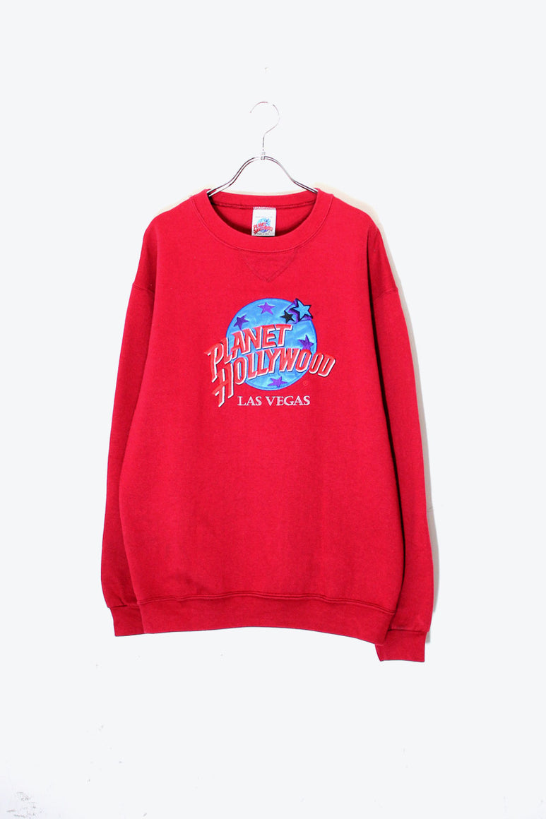 MADE IN USA 90'S LOGO EMBROIDERY SWEATSHIRT / RED [SIZE: L相当 USED]