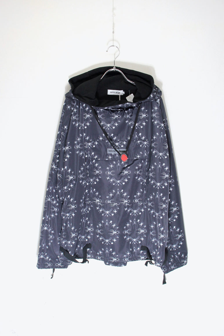 SPIDER PATTERN NYLON ANORAK HOODIE FLEECE LINER / BLACK [SIZE: S DEADSTOCK/NOS]