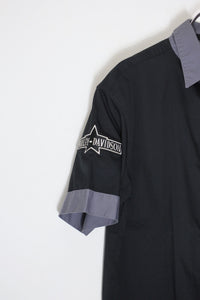 90'S S/S LOGO EMBROIDERY SHIRT / BLACK/GREY [SIZE: S USED]