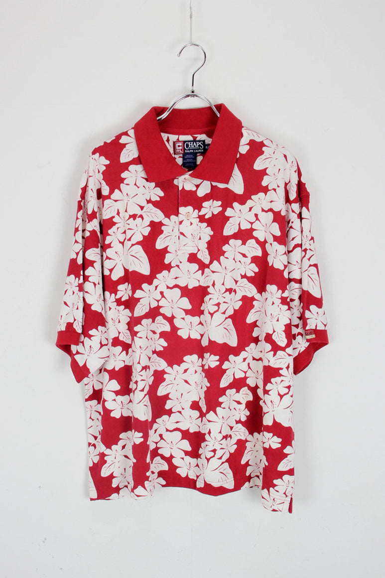 S/S FLOWER POLO SHIRT / RED / WHITE [DEAD STOCK]