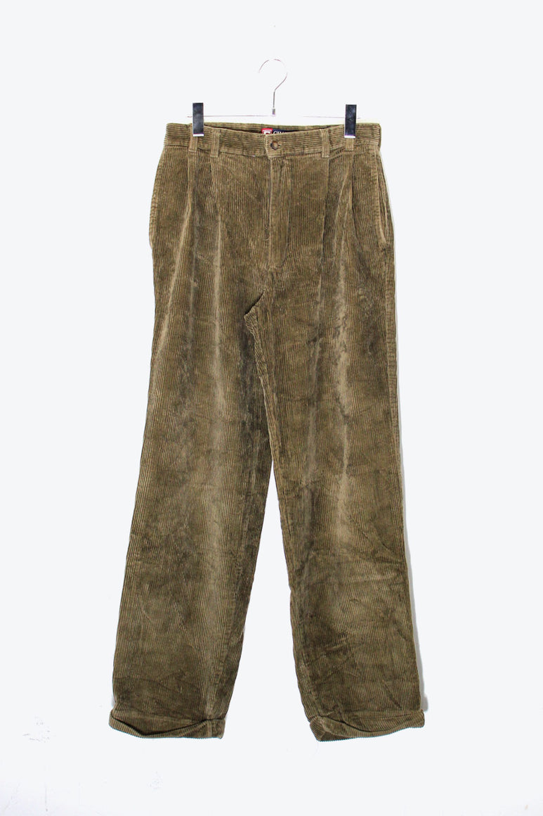 90'S TURN UP CORDUROY PANTS / KHAKI [SIZE: W30L32 USED]