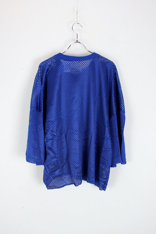 MADE IN USA 90'S V-NECK MESH GAME T-SHIRT / BLUE [SIZE: XXL USED]