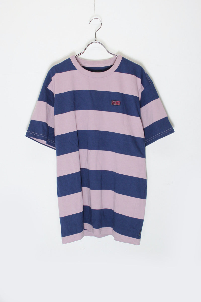 EMBROIDERY LOGO BORDER T-SHIRT / LAVENDER/NAVY  [SIZE: M DEADSTOCK/NOS]