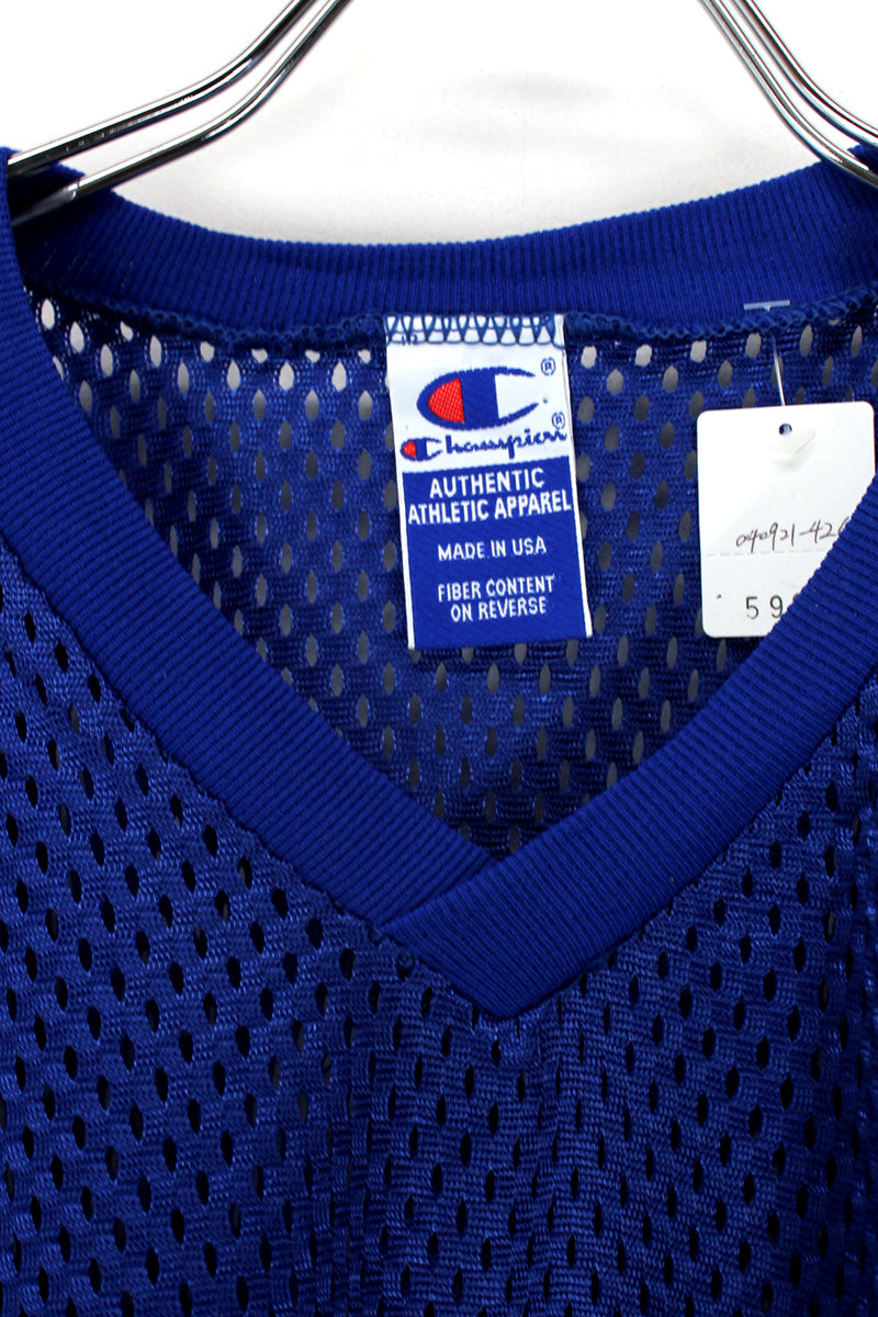 MADE IN USA 90'S V-NECK MESH GAME T-SHIRT / BLUE [SIZE: XXL USED]