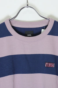 EMBROIDERY LOGO BORDER T-SHIRT / LAVENDER/NAVY  [SIZE: M DEADSTOCK/NOS]