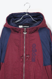 90'S NYLON HOODIE PUFF JACKET / WINE RED [SIZE: L USED]