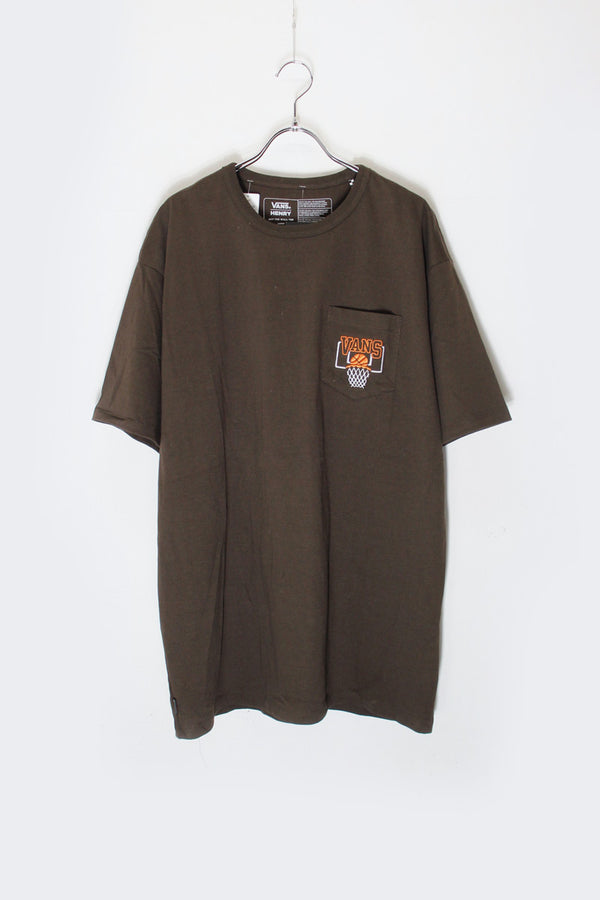 EMBROIDERY POCKET T-SHIRT / BROWN  [SIZE: L DEADSTOCK/NOS]