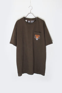 EMBROIDERY POCKET T-SHIRT / BROWN  [SIZE: L DEADSTOCK/NOS]