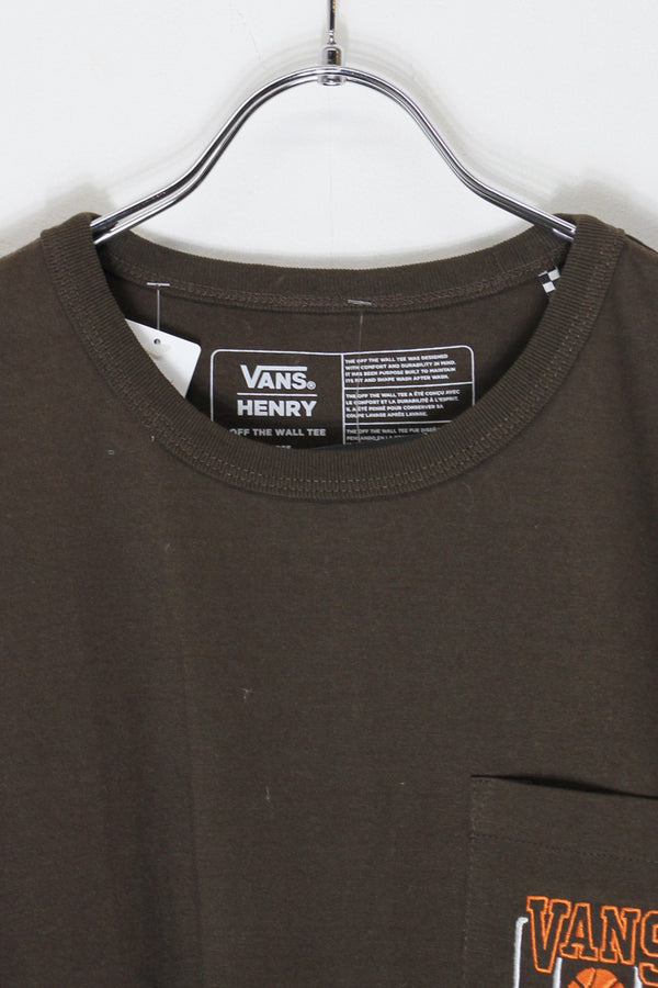 EMBROIDERY POCKET T-SHIRT / BROWN  [SIZE: L DEADSTOCK/NOS]
