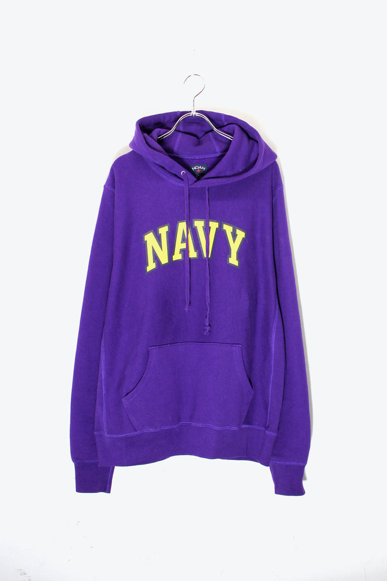 NAVY PRINT HOODIE SWEATSHIRT / PURPLE [SIZE: L DEADSTOCK/NOS]