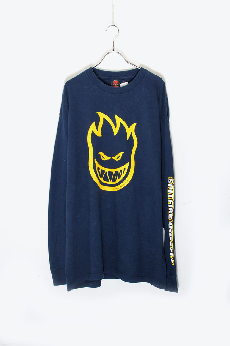 90'S L/S LOGO PRINT T-SHIRT / NAVY [SIZE: XL USED]