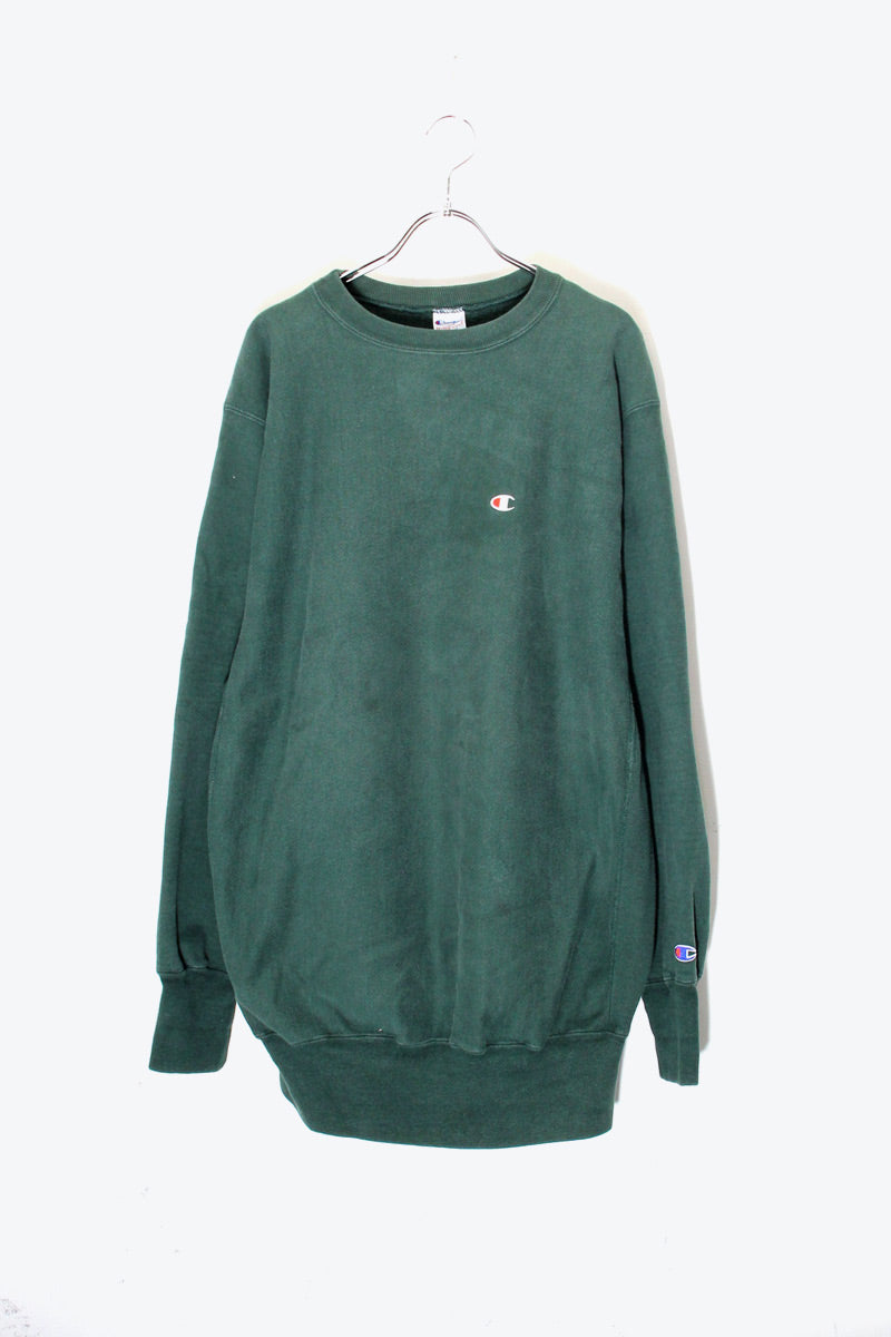 MADE IN USA 90's ONE POINT REVERSE WEAVE SWEATSHIRT / GREEN [SIZE: XL USED]