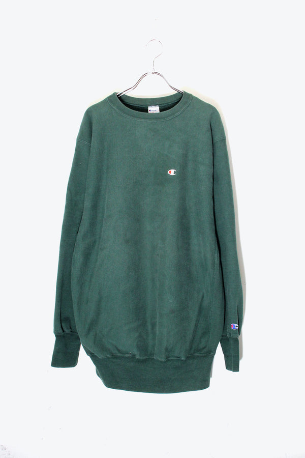 MADE IN USA 90's ONE POINT REVERSE WEAVE SWEATSHIRT / GREEN [SIZE: XL USED]
