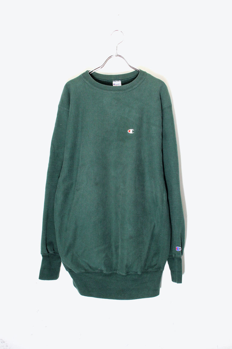 MADE IN USA 90'S ONE POINT REVERSE WEAVE SWEATSHIRT / GREEN [SIZE: XL USED]