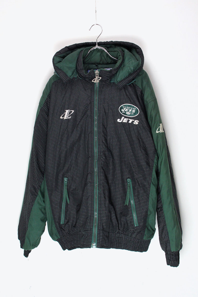 90'S NY JETS NYLON HOODIE PUFF JACKET / BLACK/GREEN [SIZE: M USED]