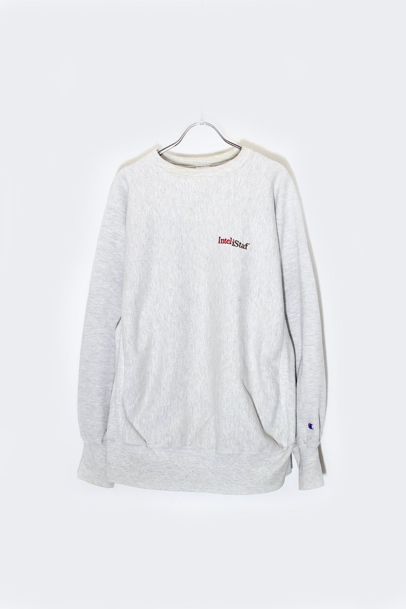 MADE IN MEXICO 90'S INTELISTAF EMBRIODERY REVERSE WEAVE SWEATSHIRT / GREY [SIZE: XL USED]