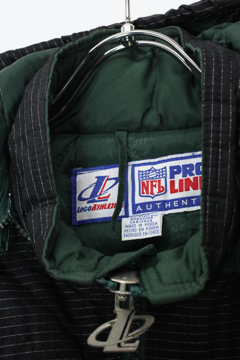 90'S NY JETS NYLON HOODIE PUFF JACKET / BLACK/GREEN [SIZE: M USED]