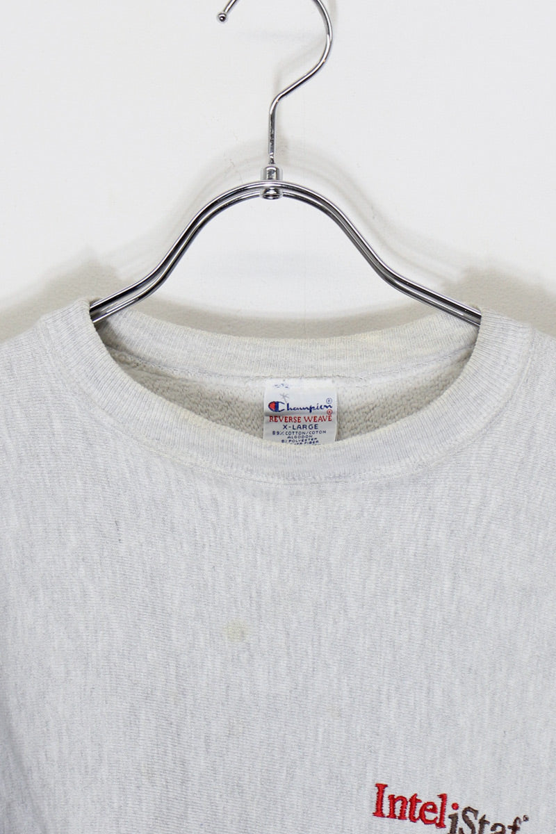 MADE IN MEXICO 90'S INTELISTAF EMBRIODERY REVERSE WEAVE SWEATSHIRT / GREY [SIZE: XL USED]