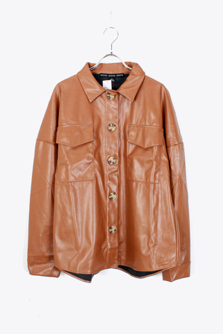 VEGAN LEATHER SHIRT JACKET / BROWN [SIZE: L DEADSTOCK/NOS]
