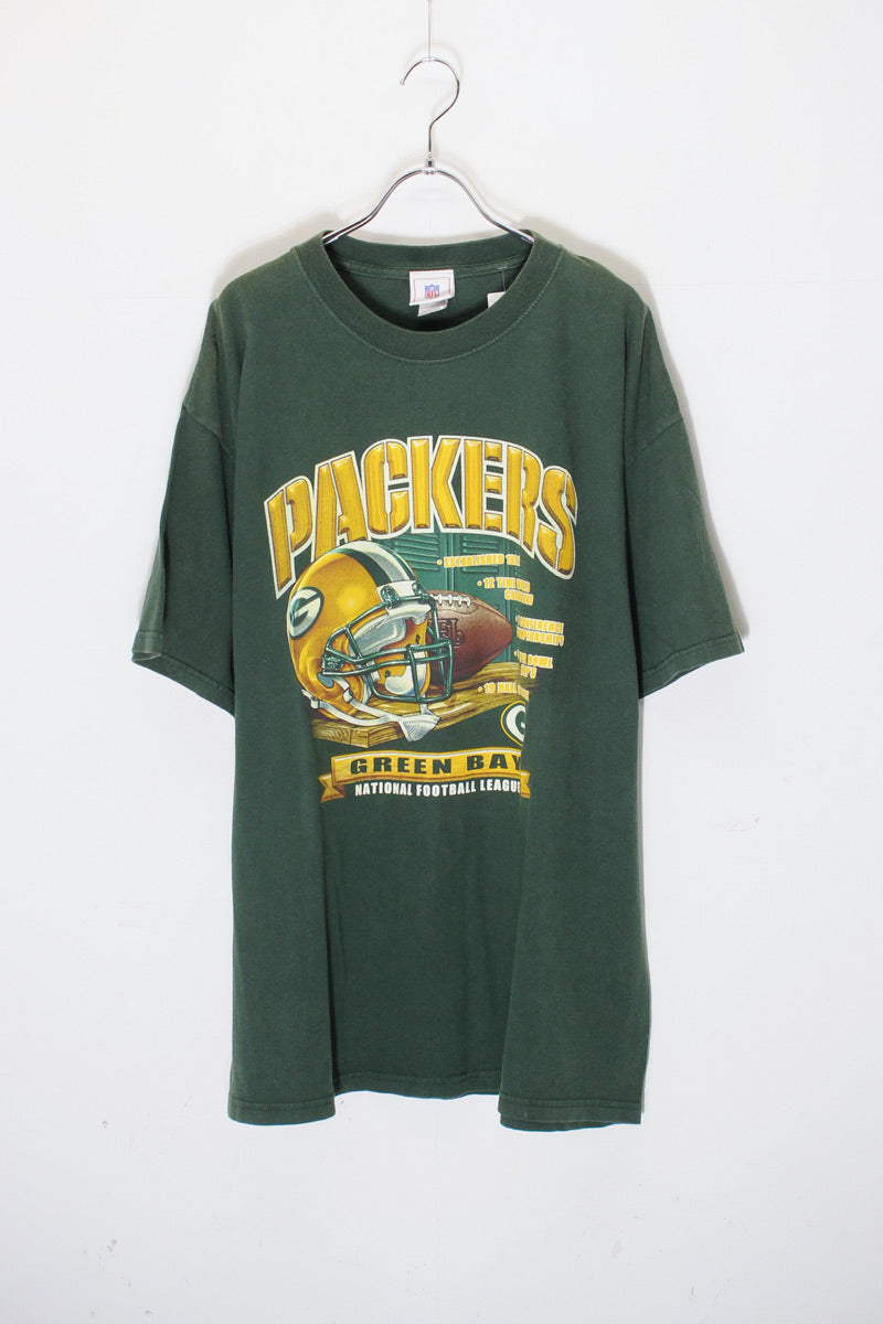 S/S PACKERS PRINT T-SHIRT / GREEN [SIZE: XL USED]