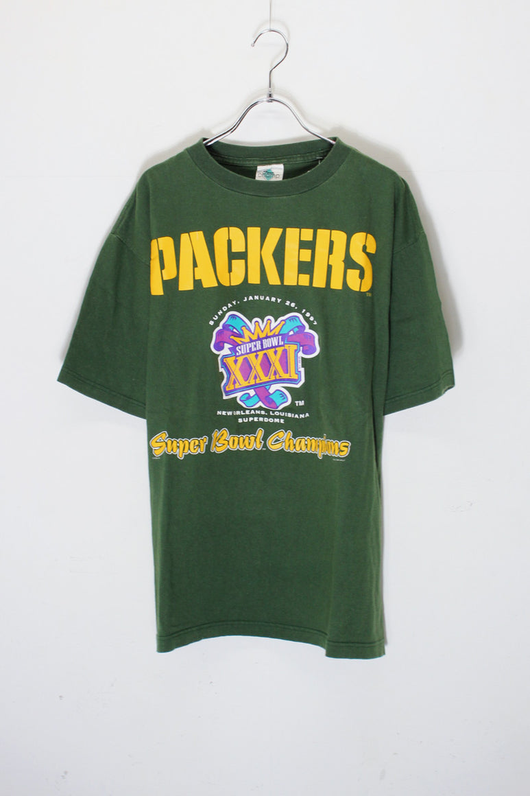 97'S S/S SUPER BOWL PACKERS PRINT T-SHIRT / GREEN [SIZE: XL USED]