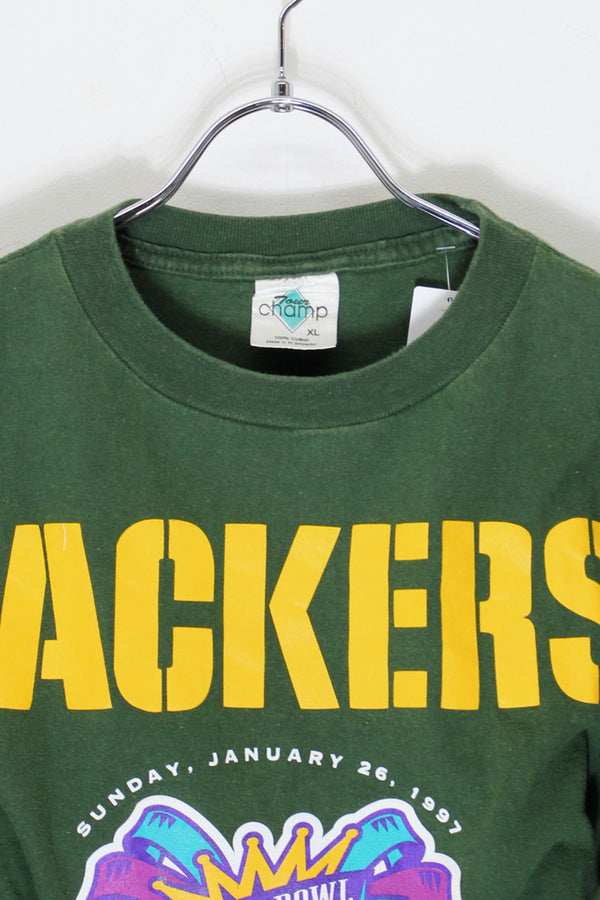 97'S S/S SUPER BOWL PACKERS PRINT T-SHIRT / GREEN [SIZE: XL USED]