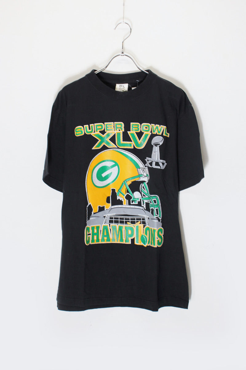 MADE IN USA 90'S NFL GREEN BAY PACKERS SUPER BOWL CHAMPIONS T-SHIRT / BLACK [SIZE: L USED]
