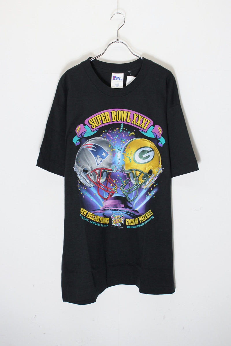 MADE IN USA 97'S S/S SUPER BOWL T-SHIRT / BLACK [SIZE: L DEADSTOCK/NOS]