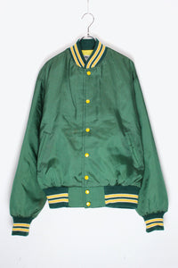 MADE IN USA 80'S NYLON STADIUM JACKET / GREEN/YELLOW [SIZE: M USED]