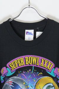 MADE IN USA 97'S S/S SUPER BOWL T-SHIRT / BLACK [SIZE: L DEADSTOCK/NOS]