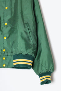 MADE IN USA 80'S NYLON STADIUM JACKET / GREEN/YELLOW [SIZE: M USED]