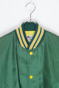 MADE IN USA 80'S NYLON STADIUM JACKET / GREEN/YELLOW [SIZE: M USED]