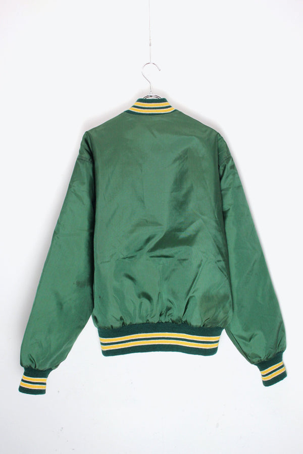 MADE IN USA 80'S NYLON STADIUM JACKET / GREEN/YELLOW [SIZE: M USED]