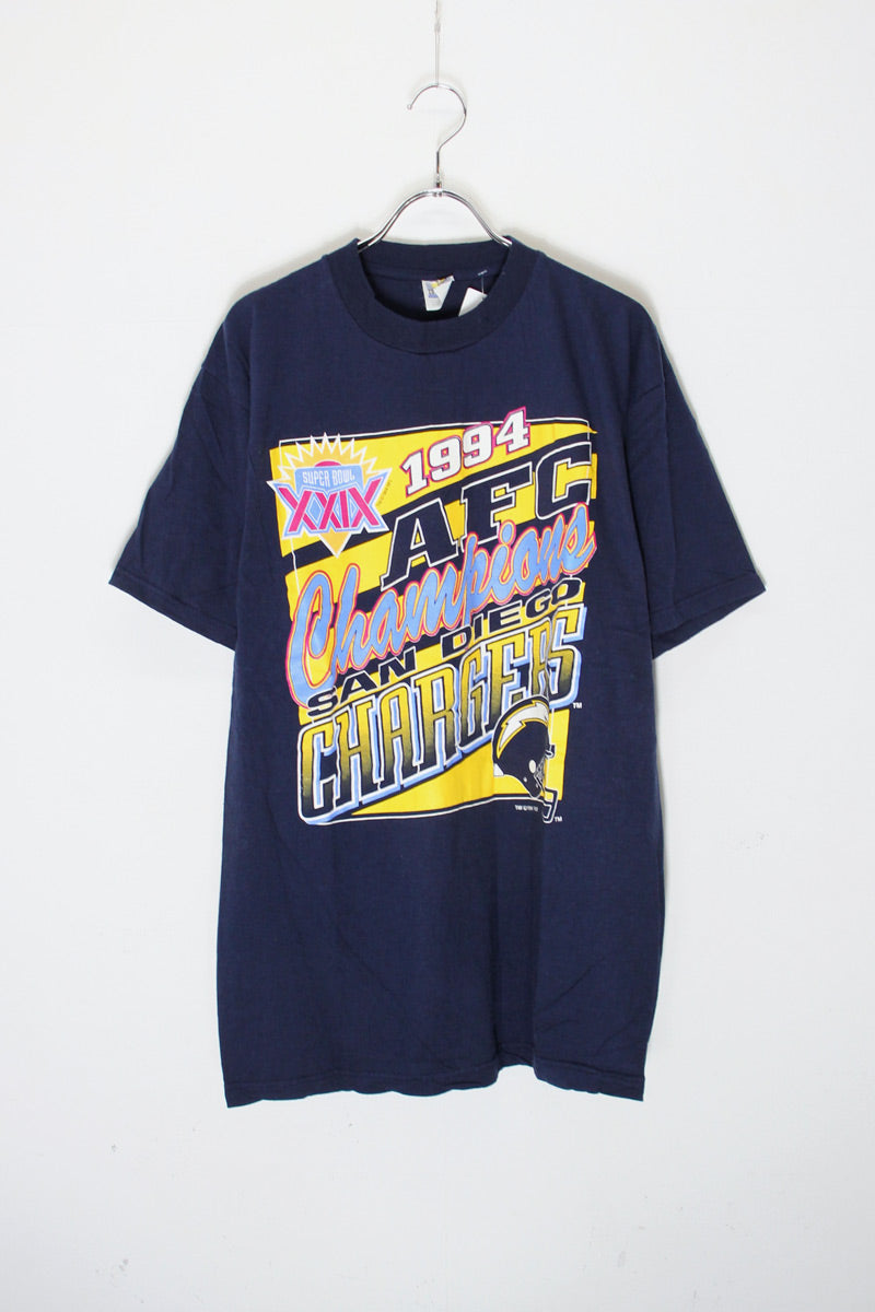 MADE IN USA 94'S S/S SAN DIEGO CHARGERS PRINT T-SHIRT / BLACK [SIZE: L USED]