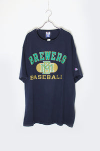 90'S S/S MLB BREWERS PRINT T-SHIRT / NAVY [SIZE: XL USED]