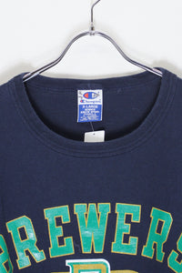 90'S S/S MLB BREWERS PRINT T-SHIRT / NAVY [SIZE: XL USED]